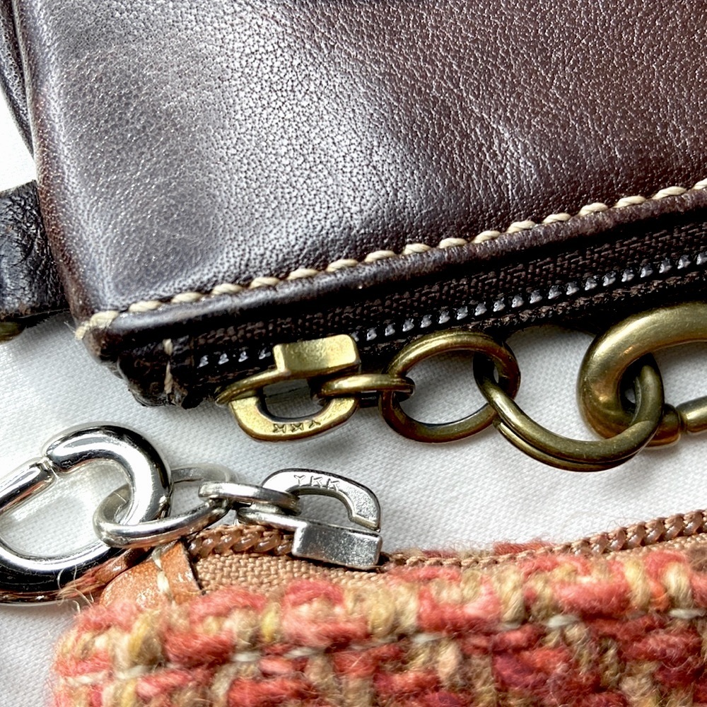 Coach 2 Scary Herringbone Hampton F40792 Wool Tweed Leather & Leather Wristlet - Picture 14 of 16